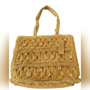 NWT Salt & Umber Jute Seashell Tote Handbag